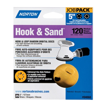 Norton Abrasives Norton Hook & Sand 5 in. Aluminum Oxide Hook and Loop A290 Sanding Disc 120 Grit Medium 25 pk 7660704060